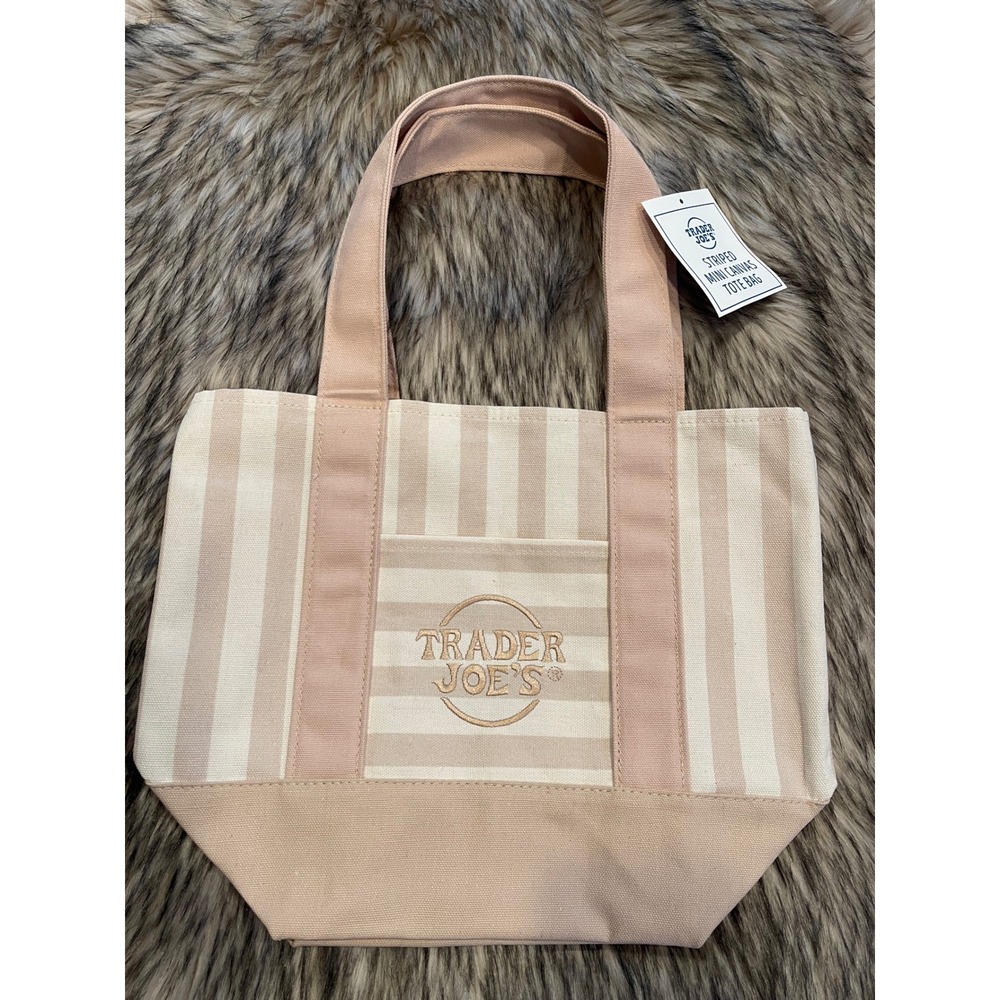 Trader Joe's Striped Mini Canvas Tote Bag Beige Tan Summer 2026  New